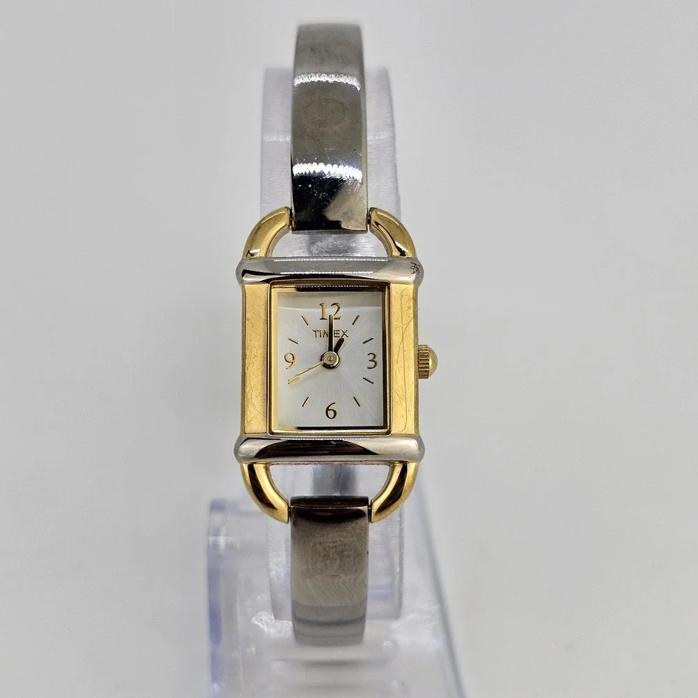 Timex Watch Analog Women 18MM White Dial Gold Gray Bracelet 6.5